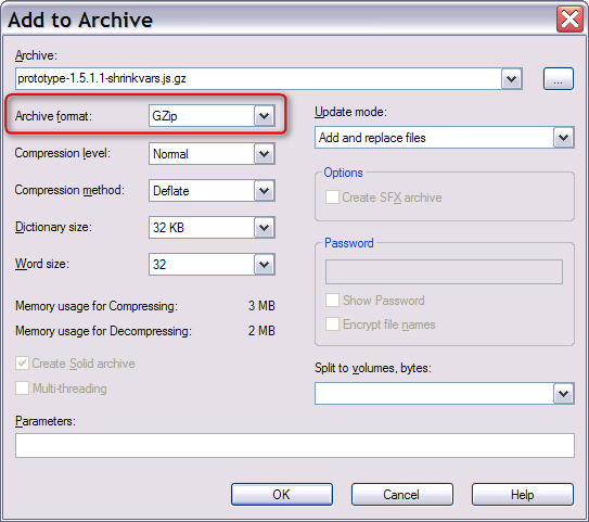 7-Zip using GZip compression