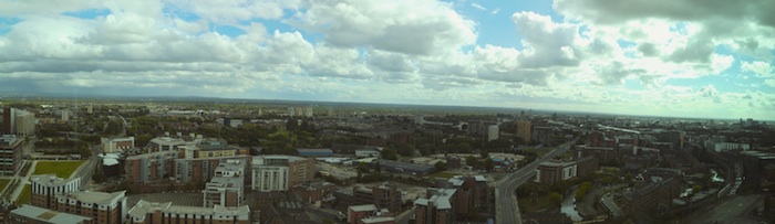 Panoramic view of Manchester from the top of the Hilton Deansgate