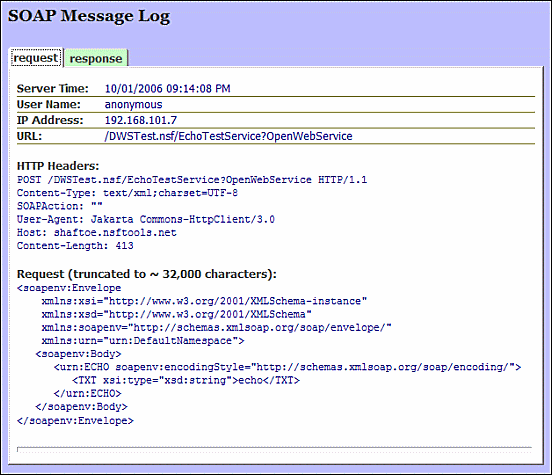 SoapLog Request Tab Example